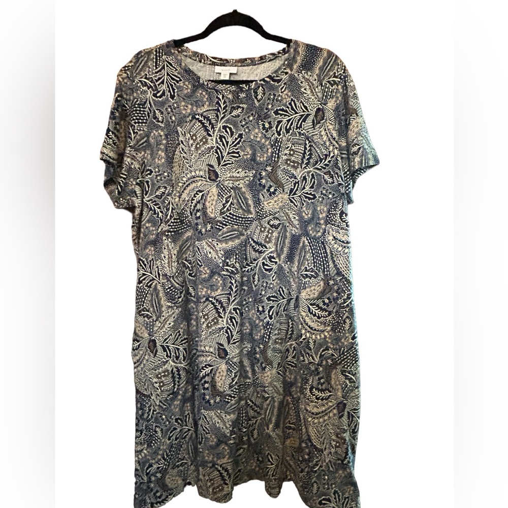 Pure J Jill T Shirt Dress Size XL Navy Pockets Blue Floral Paisley